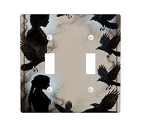 Crow Double Light Switch Cover Plate, Gothic Mysterious Silhouette Smoke Halloween Black Plastic Standard Size Switch Plate Decorative for New Apartment Home Bedroom Office Decor