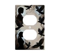 Crow Duplex Outlet Covers Wall Plate, Gothic Mysterious Silhouette Smoke Halloween Black Plastic Standard Size Decorative Receptacle Outlet Covers for Home Living Room New Apartment Decor
