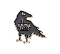Crow Enamel Pin I Remember Faces Creative Dark Animal Brooch Badge Black Crow Brooch Bird Shadow Memorial Metal Badge Punk Letter Lapel Pin Fashion Clothes Backpack Decoration Halloween Party Supplies