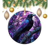 Crow Fantasy Stained Glass Style Christmas Tree Hanging Ornaments,2 Pieces, 7.2CM Round Double-Sided