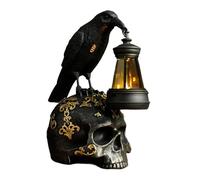 Crow Figurine | Gothic Raven On Skull Collectible Figurines,Sculpture Resin With Solar Lantern, Halloween Decorations Desk Decor For Bedroom -Living Room Garden Party Supplies