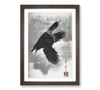 Crow Flying in The Snow by Kawanabe Kyosai Framed Print | A2 Walnut Framed Wall Art | Ready to Hang | Modern Animal Picture | Living Room Bedroom Lounge Office