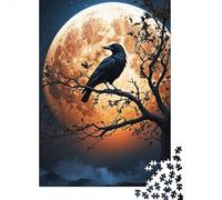 Crow Gazes at The Moon 1000-Piece Puzzle for Adults, 70x50cm/1000pcs; A Practical Gift for Quiet Leisure Time; Low-dust White Cardboard Pieces