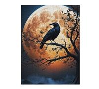 Crow Gazes at The Moon Wooden Jigsaw Puzzle for Adults, 500 PCS