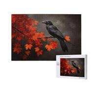 crow Jigsaw Puzzles for Adults 1500 Piece, Jigsaw Puzzle Maple Leaf Jigsaw Puzzles for Kids Girls Beginners, Wooden Puzzle with Gift Box Packaging for Home Bedroom Decor, Gifts for Women Man -3560