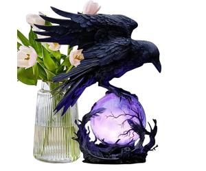Crow Lamp - Violet Led Fantasy Glowing Orb Raven Lamp for Home, Moonlit Castle Effect Raven Themed Decor Piece Featuring a Detailed Carving Crystal Accents Pairing Victorian Gothic Fusion Black