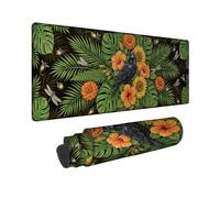 Crow Large Mouse Pad, Tropical Nature Flowers Leaves Summer Green Rubber Smooth Keyboard and Mouse Mat Idea for Home Office Desk Laptop Gamers Gift 16x36 Inch