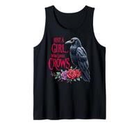 Crow Lover Girl tee with a Raven on red and Purple Roses Tank Top
