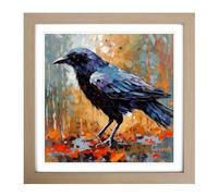 Crow Neo-Impressionism Framed Print | 18x18 Inch Oak Framed Wall Art | Ready to Hang | Impressionist Animal Picture | Living Room Bedroom Lounge Office