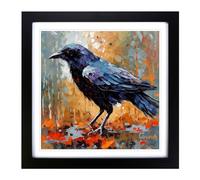 Crow Neo Impressionism Framed Wall Art Print 18x18 Inch Black