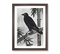 Crow On A Bamboo Branch By Kawanabe Kyosai Asian Japanese Framed Print | A2 Walnut Framed Wall Art | Ready to Hang | Asian Animal Picture | Living Room Bedroom Lounge Office