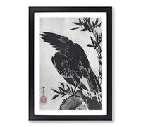 Crow on a Rock by Kawanabe Kyosai Framed Print | A2 Black Framed Wall Art | Ready to Hang | Modern Animal Picture | Living Room Bedroom Lounge Office