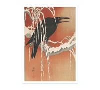 Crow On A Snowy Branch At Sunset Ohara Koson Poster, Japanese Woodblock Ukiyo-E Print, Vintage Bird Art Picture Animal Painting Wall Art, Birds Home Decor, A4 (Print Only) - 29.7x21cm