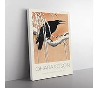 Crow On A Snowy Branch By Ohara Koson Exhibition Museum Asian Japanese Canvas Wall Art Print Ready to Hang, Framed Picture for Living Room Bedroom Home Office Décor, 60x40 cm (24x16 Inch)