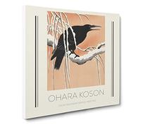 Crow On A Snowy Branch By Ohara Koson Exhibition Museum Asian Japanese Canvas Wall Art Print Ready to Hang, Framed Picture for Living Room Bedroom Home Office Décor, 14x14 Inch (35x35 cm)