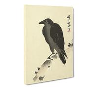 Crow On A Tree Branch By Kawanabe Kyosai Canvas Print | Gallery Wrapped 30mm Frame Wall Art | 24x16 inches | Ready to Hang | Asian Landscape Picture | Living Room Bedroom Lounge Office