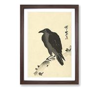 Crow on a Tree Branch by Kawanabe Kyosai Framed Print | A2 Walnut Framed Wall Art | Ready to Hang | Modern Floral Picture | Living Room Bedroom Lounge Office