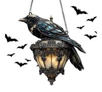 Crow on Lantern Sun Catcher Made of Acrylic, Coloured Glass Look with Motif, Light Vintage Decoration for Window, Wall and Table, for Halloween, Dark Academia and Gothic Home Decoration