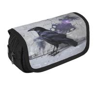 Crow on The Ground Pencil Case Organizer - Large Capacity 3 Compartment Pencil Pouch for Adults, Portable Makeup Bag & Aesthetic Stationery Bag with Zipper (8.7x4.3") Unisex Gift