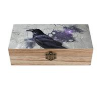 Crow on The Ground Wooden Storage Box Gift Jewelry Box Personalized Wooden Box Keepsake Box With Hinged Lid And Front Clasp Jewelry Box for Crafts Art Hobbies