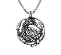 Crow Pendant Necklace, Ring-Shaped Body with Spiral and Braided Knotwork | Large Beak, Feathered Tail, Sharp Talons, Woven Lines, Dark Contrast, Antique Finish, Norse Style, Everyday Wear