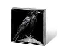 Crow Perched on A Stone Unisex Brooches & Pins Square Lightweight Lapel Badge Jewelry for Clothing Shawl Hat
