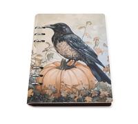 Crow Perched On Pumpk A5 Notebook Refillable 6 Ring Binder Note Book 90 Pages for Travel Journal