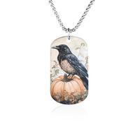 Crow Perched On Pumpk Metal Pendant Necklace Chain Personalized Graphic Jewellery