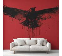 Crow Photo Wallpaper, Black and Red Raven Wallpaper Mural, 400x280cm Wall Paper for Bedroom Living Room, Non-Woven Wall Mural Room Decor EL&D60