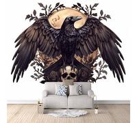 Crow Photo Wallpaper Gothic Skull Wall Paper 250 × 175 cm / 98.4" × 68.8" - Non-Woven Mural, Art Print Wall Mural Decoration Poster Picture Design Modern 3D Effect