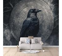 Crow Photo Wallpaper Viking Mystical Compass Wall Paper 250 × 175 cm / 98.4" × 68.8" - Non-Woven Mural, Art Print Wall Mural Decoration Poster Picture Design Modern 3D Effect