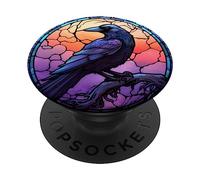 Crow Raven Stained Glass Style Artistic Design PopSockets Adhesive PopGrip