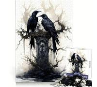 Crow Ravens Ink Jigsaw Puzzles 1000 Piece for Teenagers Logic Game Sharp Edge Hard Challenge Game Night (38x26cm)