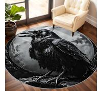 Crow Round Rug 150cm, Terror Crow Circle Rugs, Gothic Moon Rug, Washable Round Carpet for Kitchen Dining Living Room Bathroom Under the Sofa
