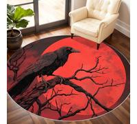 Crow Rug, Moon Round Rug 180cm, Gothic Circle Rugs, Washable Circle Carpet for Living Room Bedroom Dining Room Under the Dining Table