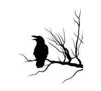 Crow Silhouette Raven On Tree Branch Wall Stickers Paster Paper 36x43.2cm Self Adhesive Small Black