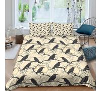 Crow Single Duvet Cover Set 3D Print Gothic Aesthetics Bedding Double Bed Set Ultra Soft Microfiber Quilt Cover 135x200 cm with 2 Pillowcases 50x75 cm with Zipper for Bedroom C-2291