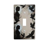 Crow Single Light Switch Cover Plate, Gothic Mysterious Silhouette Smoke Halloween Black Plastic Standard Size Wall Switch Plates Accents for Living Room Bedroom Home Office Decor (Single)