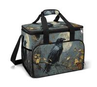 Crow Sitting on A Branch Camping Cooler Bag Insulated Beach Coolers Portable Leak Proof Bags with Shoulder Strap