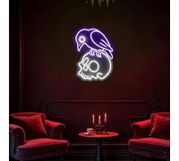 Crow Skull Neon Sign, Dimmable Gothic LED Neon Light for Halloween Wall Decor, Bedroom Bar Man Cave Game Room Party Decoration