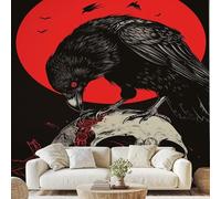Crow Skull Photo Wall Decals,Gothic Style Wallpaper, 250x175 cmBlood Moon Non-Woven Sticker,Peel and Stick Paper for Living Room Kitchen Bedroom Removable Poster xk165a