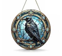 Crow Stained Glass Suncatcher - Gothic Raven Acrylic Window Hanging Decor with Chain for Home, Garden, Indoor & Outdoor Use - Beautiful Sun Catcher for Living Room, Bedroom, Patio, Balcony A