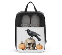 Crow Standing on Skull Halloween Shoe Bag for Travel Daily Use Anti-dust Storage Carrier Golf Shoe Pouch