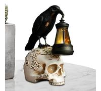 Crow Statue - Gothic Raven on Skull Resin Sculpture, Automatic Daytime Charging | Collectible Figurine for Halloween, Home, Garden, Porch, Patio, Lawn, Party Decoration