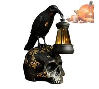 Crow Statue - Halloween Skull Raven Figurine, Detailed Gothic Style Resin Sculpture | Sturdy Weather Resistant Halloween Ornament, Spooky Accent For Home Garden Patio Lawn Porch And Party Display