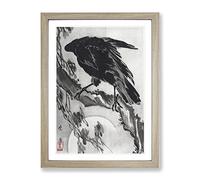 Crow & The Moon By Kawanabe Kyosai Asian Japanese Framed Print | A2 Oak Framed Wall Art | Ready to Hang | Asian Space Picture | Living Room Bedroom Lounge Office