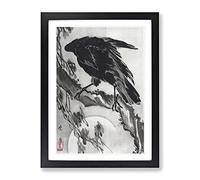 Crow & The Moon By Kawanabe Kyosai Asian Japanese Framed Print | A4 Black Framed Wall Art | Ready to Hang | Asian Space Picture | Living Room Bedroom Lounge Office
