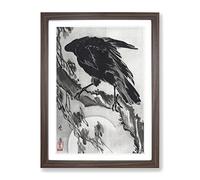 Crow & The Moon By Kawanabe Kyosai Asian Japanese Framed Print | A4 Walnut Framed Wall Art | Ready to Hang | Asian Space Picture | Living Room Bedroom Lounge Office
