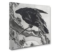 Crow & the Moon by Kawanabe Kyosai Canvas Print | Gallery Wrapped 30mm Frame Wall Art | 14x14 inches | Ready to Hang | Asian Space Picture | Living Room Bedroom Lounge Office