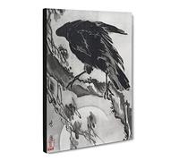 Crow & The Moon By Kawanabe Kyosai Canvas Print | Gallery Wrapped 30mm Frame Wall Art | 20x14 inches | Ready to Hang | Asian Space Picture | Living Room Bedroom Lounge Office